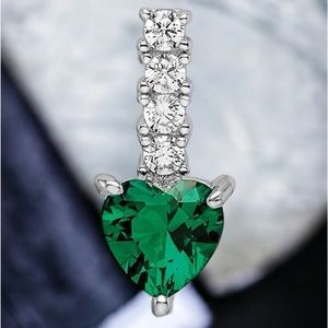 925 Sterling Silver Polished Green & Clear CZ Heart Necklace Mini Charm Pendant